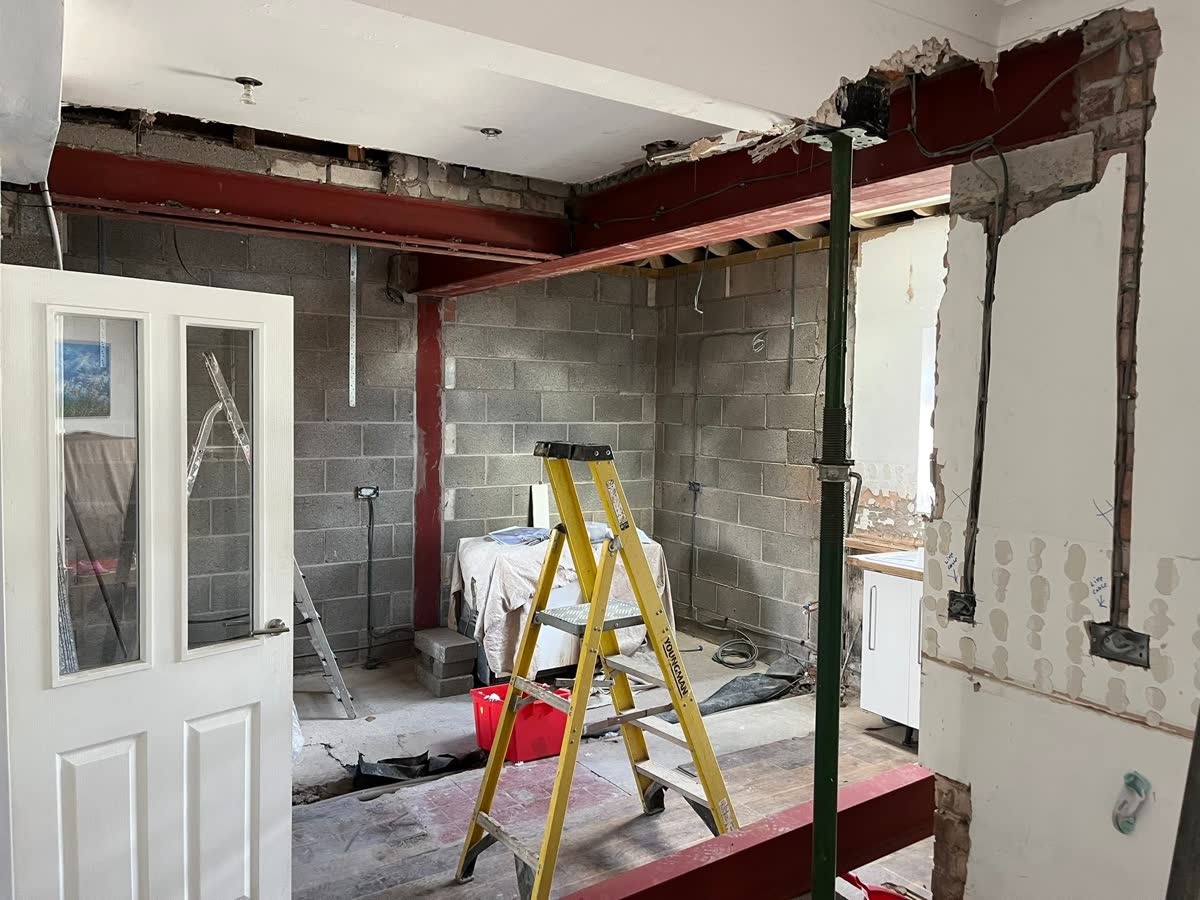 Internal structural steelwork and blockwork during renovation